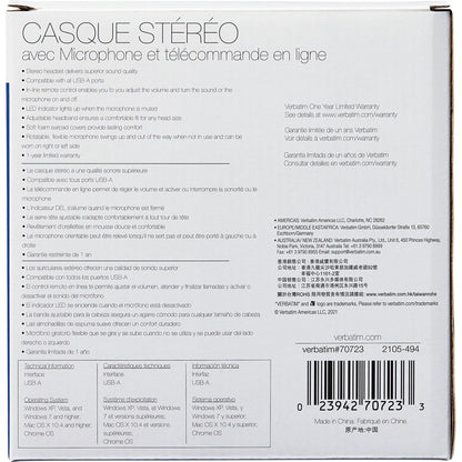 Casque stéréo Verbatim avec microphone et télécommande en ligne 70723