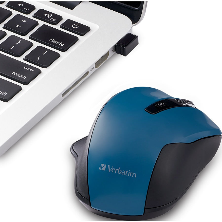 Souris sans fil ergonomique silencieuse à LED bleue Verbatim - Bleu sarcelle foncé 70244