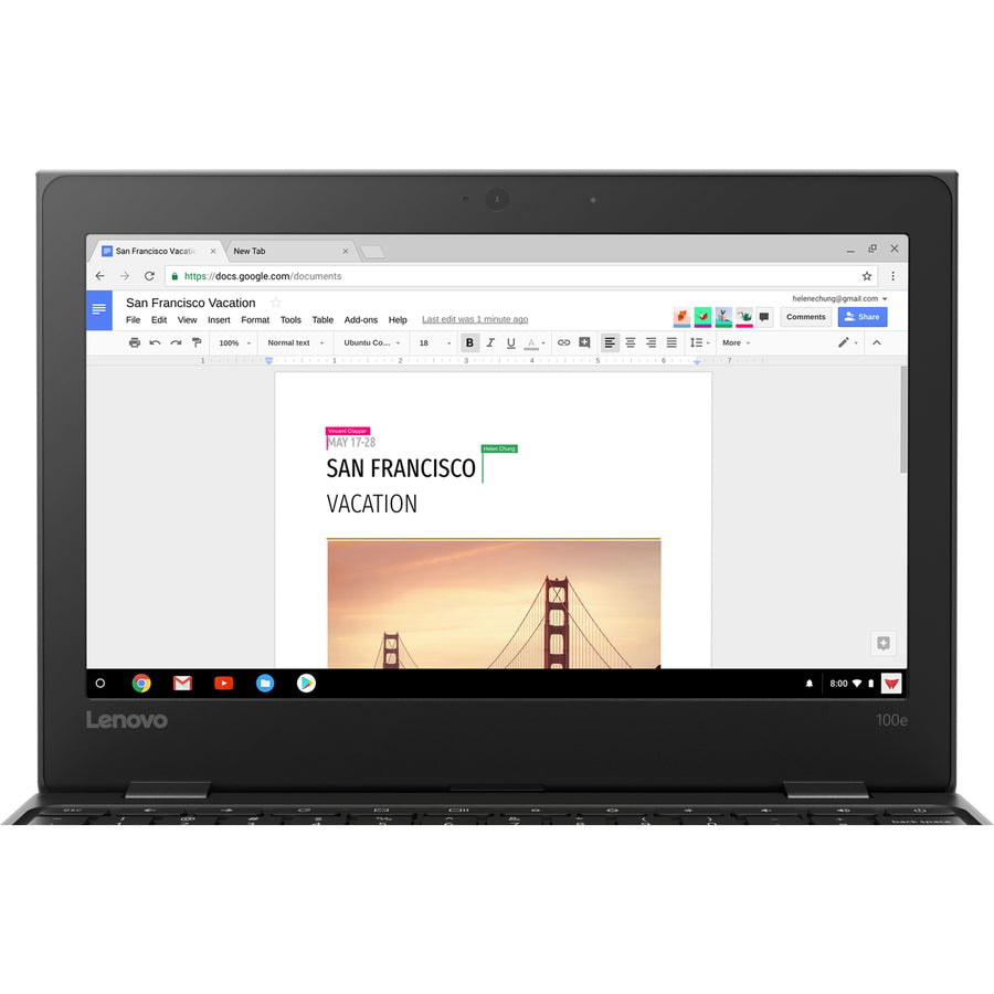 Chromebook Lenovo 100e 81ER0003CF Chromebook 11,6" - 1366 x 768 - Intel Celeron N3450 Quad-core (4 Core) 1,10 GHz - 4 Go de RAM totale - 32 Go de mémoire flash - Noir 81ER0003CF