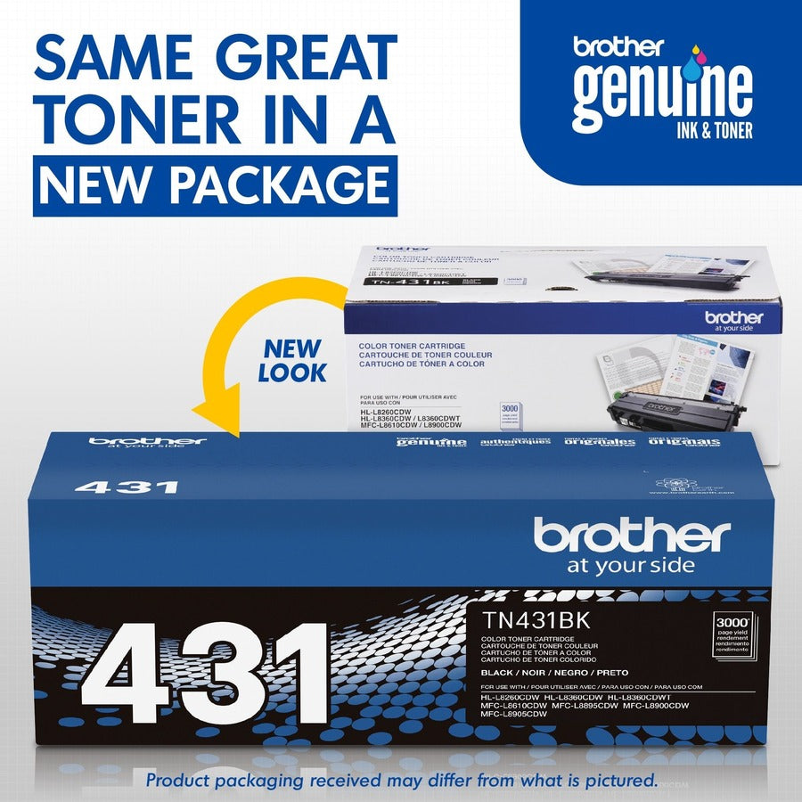 Cartouche de toner laser d'origine Brother TN431BK à rendement standard - Noir - 1 unité TN431BK