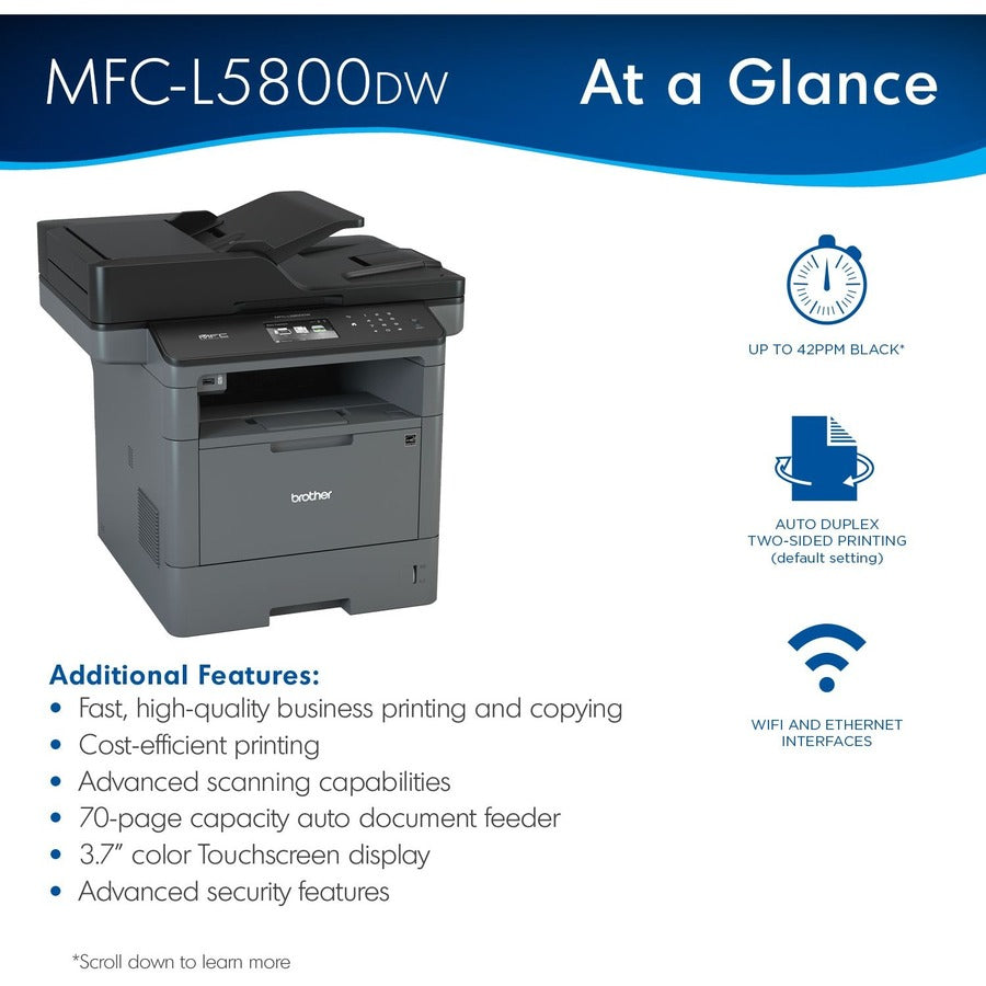 Brother MFC-L5800DW Wireless Laser Multifunction Printer - Monochrome MFCL5800DW