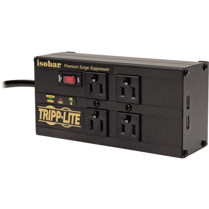 Multiprise avec parasurtenseur Tripp Lite Isobar, 4 prises, 2 ports de chargement USB, cordon de 8 pieds - 4 x NEMA 5-15R, 2 x USB - 1440 VA - 3330 J - Entrée 120 V CA IBAR4ULTRAUSBB