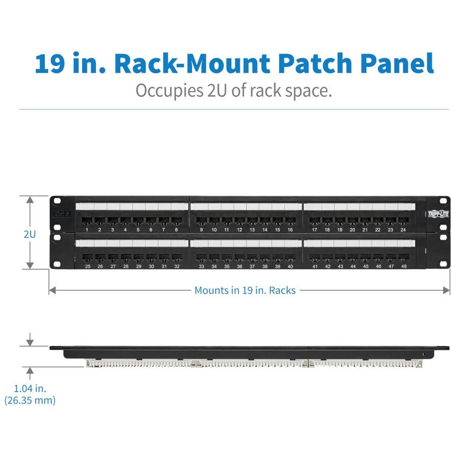 Tripp Lite 48-Port Cat6 Cat5 Patch Panel Rackmount 110 Punch Down RJ45 Ethernet 1URM 568B N252-048