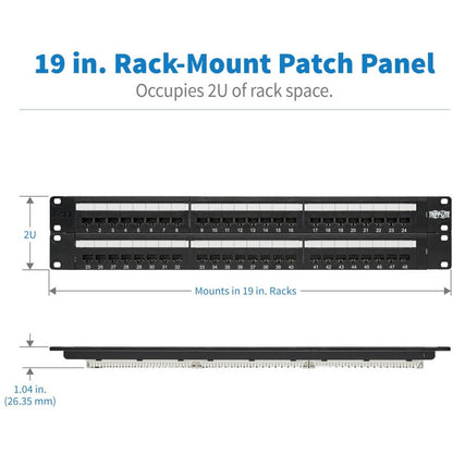 Tripp Lite 48-Port Cat6 Cat5 Patch Panel Rackmount 110 Punch Down RJ45 Ethernet 1URM 568B N252-048