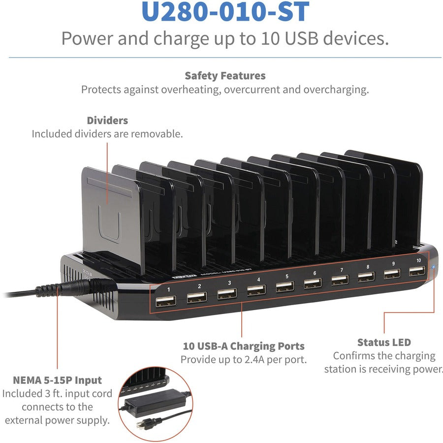 Chargeur USB 10 ports Tripp Lite avec stockage intégré U280-010-ST
