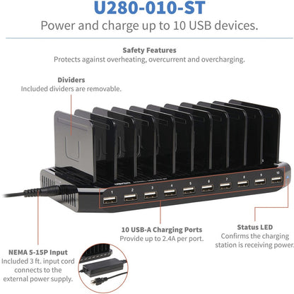 Chargeur USB 10 ports Tripp Lite avec stockage intégré U280-010-ST