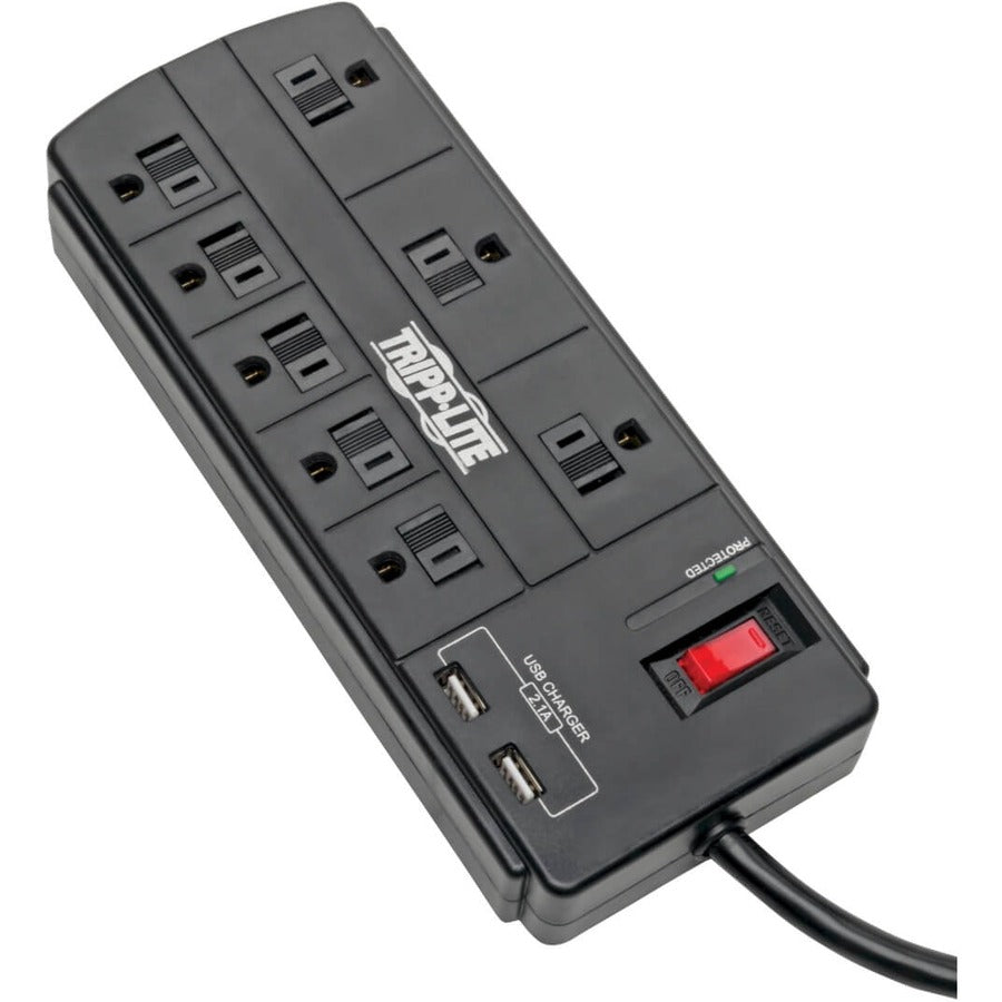 Multiprise avec parasurtenseur Tripp Lite, 8 prises, 2 ports de chargement USB, cordon de 8 pieds - 8 x NEMA 5-15R, 2 x USB - 1875 VA - 1200 J - Entrée 120 V CA TLP88USBB