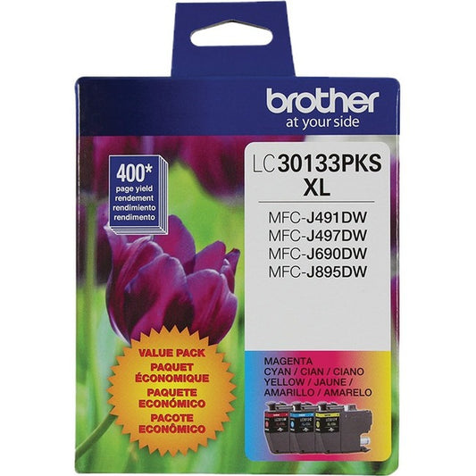 Brother LC30133PKS Original High Yield Inkjet Ink Cartridge - Tri-pack - Cyan, Magenta, Yellow - 2 / Pack LC30133PKS