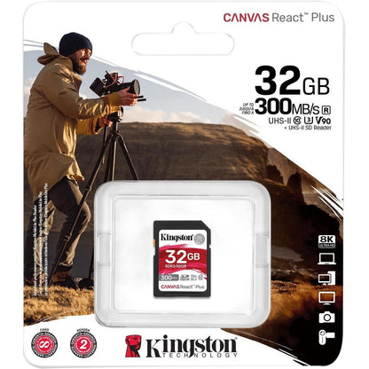 Kingston Canvas React Plus 32 GB Class 10/UHS-II (U3) V90 SDHC SDR2/32GB