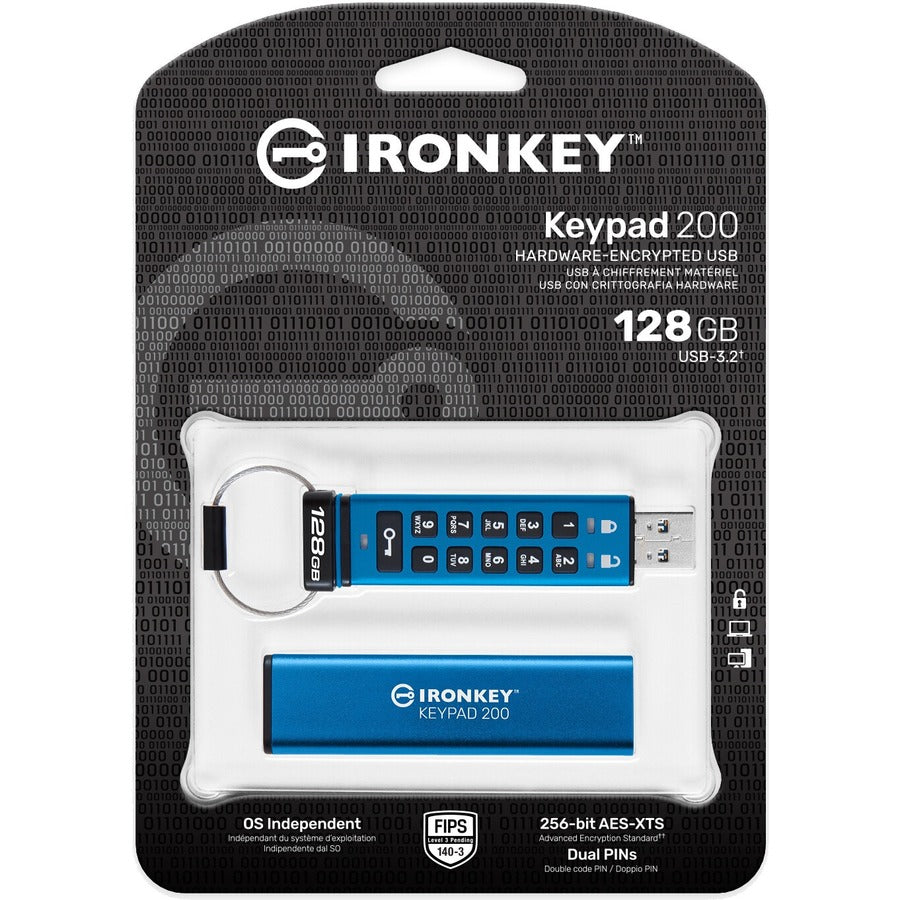 Clé USB 3.2 (1ère génération) Type A Kingston Keypad 200 128 Go IKKP200/128 Go