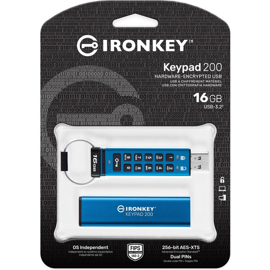 Clé USB 3.2 (1ère génération) Type A Kingston Keypad 200 16 Go IKKP200/16 Go