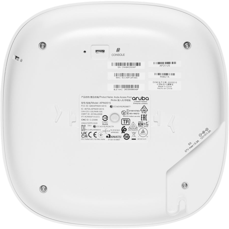 Point d'accès sans fil double bande 802.11ax 5,30 Gbit/s Aruba Instant On AP25 - Intérieur R9B30A