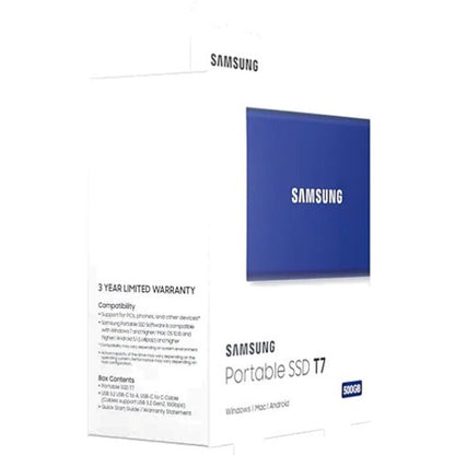 Disque SSD portable Samsung T7 MU-PC500H/AM 500 Go - Externe - PCI Express NVMe - Bleu indigo MU-PC500H/AM