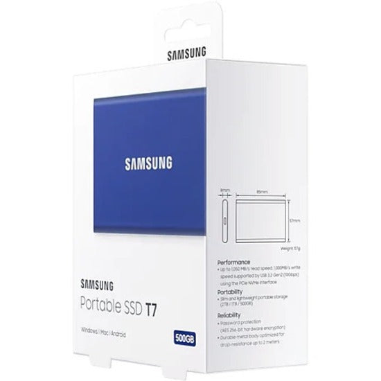 Disque SSD portable Samsung T7 MU-PC500H/AM 500 Go - Externe - PCI Express NVMe - Bleu indigo MU-PC500H/AM