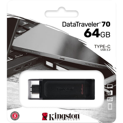Clé USB 3.2 (1ère génération) Type C Kingston DataTraveler 70 64 Go DT70/64GBCR