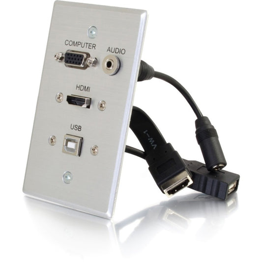 Plaque murale simple C2G HDMI, VGA, audio 3,5 mm et USB - Aluminium 39707