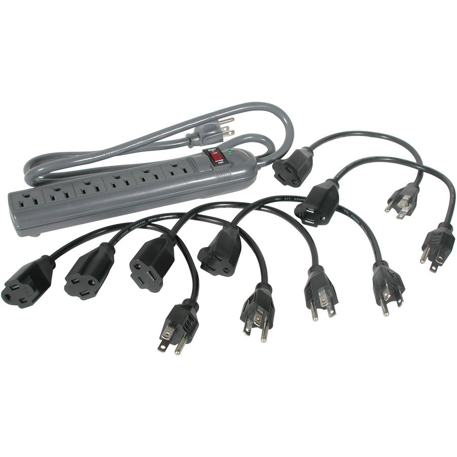 Parasurtenseur à 6 prises C2G avec (6) rallonges d'alimentation de 1 pi pour économiseur de prises - Prises : 6 x NEMA 5-15R - 270J 35549