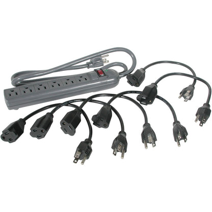Parasurtenseur à 6 prises C2G avec (6) rallonges d'alimentation de 1 pi pour économiseur de prises - Prises : 6 x NEMA 5-15R - 270J 35549