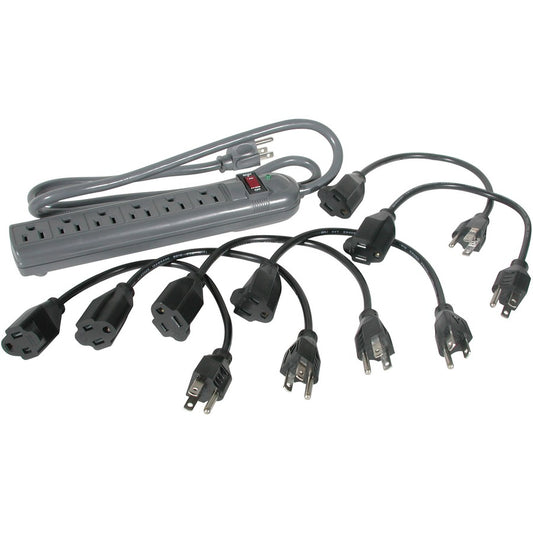 Parasurtenseur à 6 prises C2G avec (6) rallonges d'alimentation de 1 pi pour économiseur de prises - Prises : 6 x NEMA 5-15R - 270J 35549