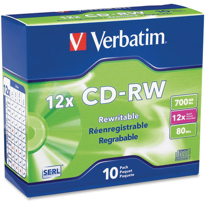 Support CD réinscriptible Verbatim 95156 - CD-RW - 12x - 700 Mo - Lot de 10 boîtiers minces 95156