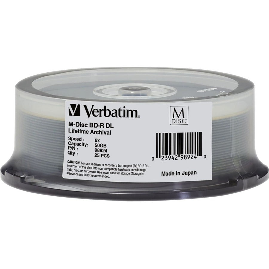 Support enregistrable Blu-ray Verbatim - BD-R DL - 8x - 50 Go - Paquet de 25 Spindle 98924