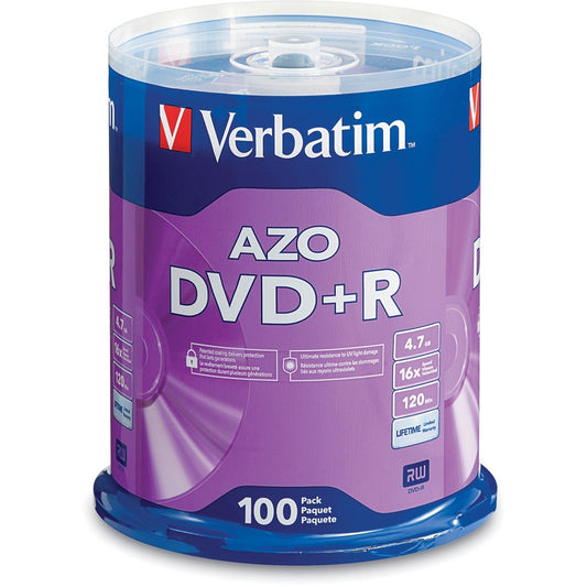 Support DVD enregistrable Verbatim 95098 - DVD+R - 16x - 4,70 Go - Paquet de 100 Spindle 95098