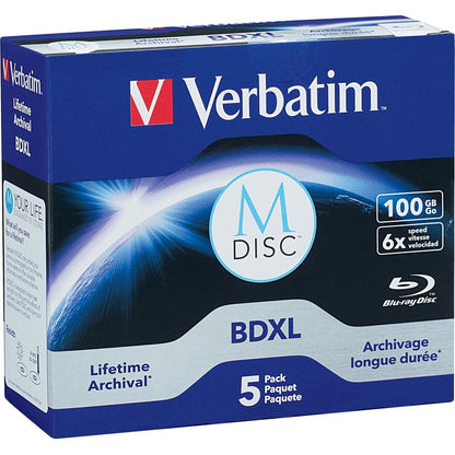 Support enregistrable Blu-ray Verbatim - BDXL - 6x - 100 Go - Lot de 5 boîtiers Jewel 98913