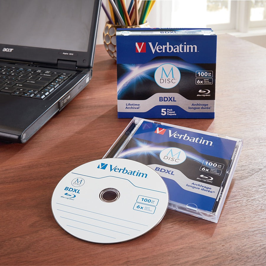 Support enregistrable Blu-ray Verbatim - BDXL - 6x - 100 Go - Lot de 5 boîtiers Jewel 98913