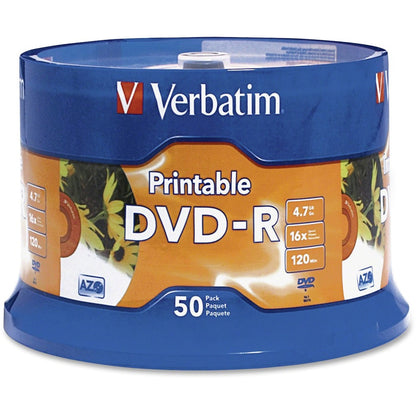Verbatim DVR-R 4,7 Go 16X Jet d'encre blanc imprimable avec moyeu de marque - 50 pack Spindle 95137
