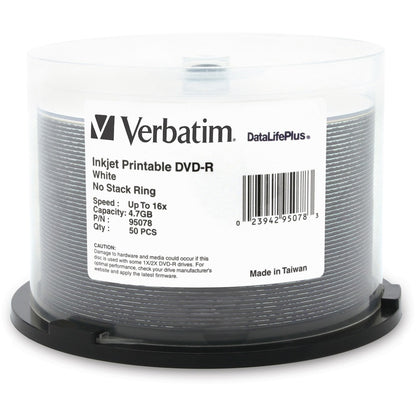 DVD-R Verbatim 4,7 Go 16X DataLifePlus blanc imprimable par jet d'encre - 50 pack Spindle 95078