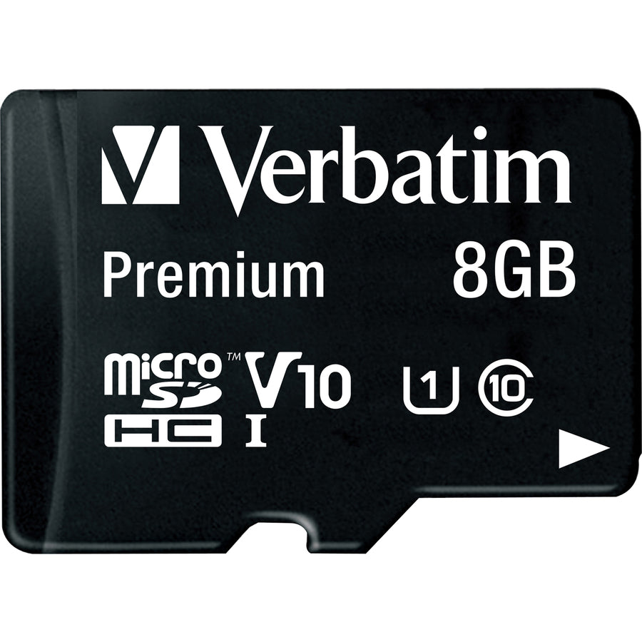 Carte mémoire microSDHC Premium Verbatim 8 Go avec adaptateur, UHS-I V10 U1 Classe 10 44081