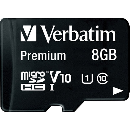Carte mémoire microSDHC Premium Verbatim 8 Go avec adaptateur, UHS-I V10 U1 Classe 10 44081