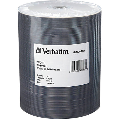 Verbatim DVD-R 4.7GB 16X DataLifePlus White Thermal Printable, Hub Printable - 100Pk Tape Wrap 97015