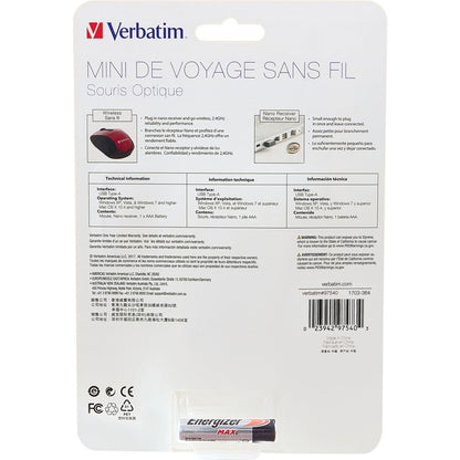 Souris optique de voyage mini sans fil Verbatim - Rouge 97540