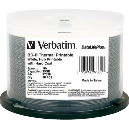 Verbatim BD-R 25 Go 6X DataLifePlus Blanc imprimable thermiquement, imprimable sur moyeu - 50 pack Spindle 97338
