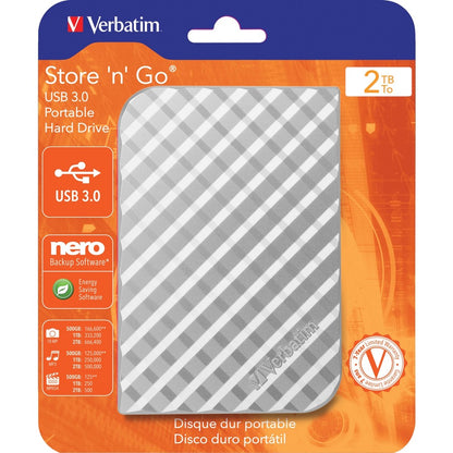 Disque dur portable Verbatim Store 'n' Go 2 To, USB 3.0 - Argent diamant 99375
