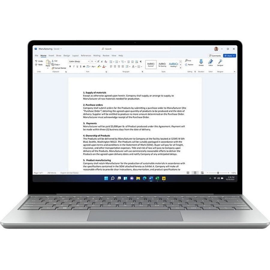Ordinateur portable Microsoft Surface Laptop Go 2 12,4" à écran tactile - 1536 x 1024 - Intel Core i5 - 8 Go de RAM totale - 128 Go de SSD - Platinum 8QD-00023