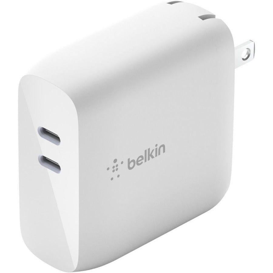 Chargeur mural Belkin BoostCharge Dual USB-C GaN 68 W + câble USB-C pour ordinateur portable Chromebook - Adaptateur secteur WCH003DQ2MWH-B6