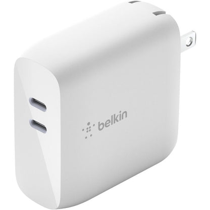 Chargeur mural Belkin BoostCharge Dual USB-C GaN 68 W + câble USB-C pour ordinateur portable Chromebook - Adaptateur secteur WCH003DQ2MWH-B6