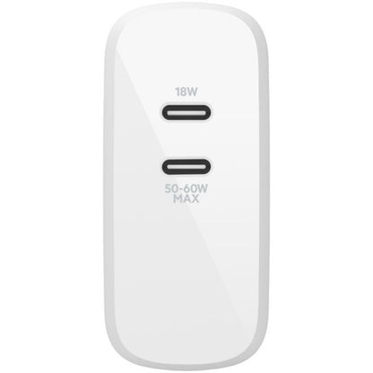 Chargeur mural Belkin BoostCharge Dual USB-C GaN 68 W + câble USB-C pour ordinateur portable Chromebook - Adaptateur secteur WCH003DQ2MWH-B6