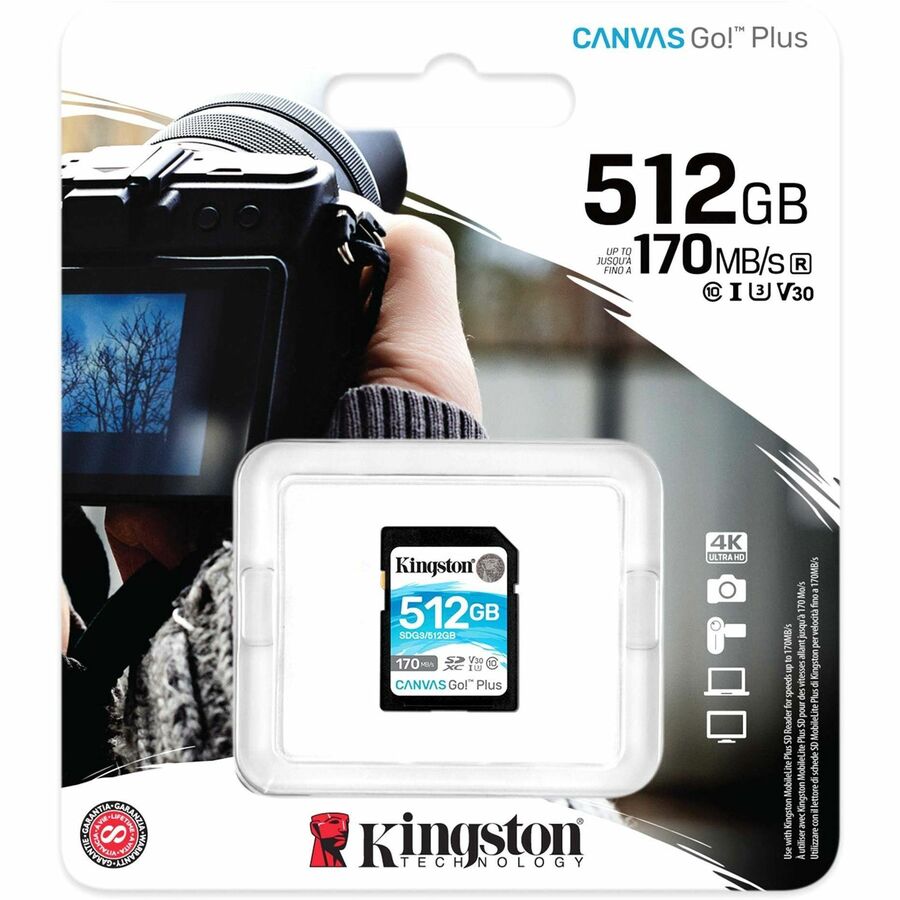Carte mémoire Kingston Canvas Go! Plus 512 Go Classe 10/UHS-I (U3) V30 SDXC SDG3/512GBCR