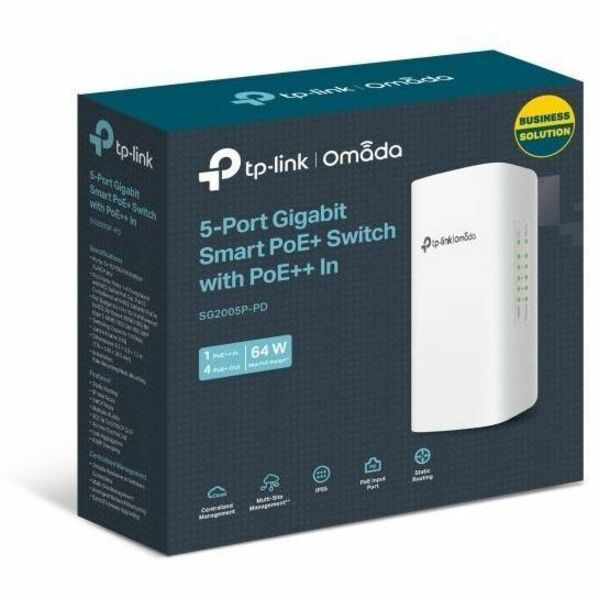 Commutateur intelligent Gigabit TP-Link Omada à 5 ports avec entrée PoE++ à 1 port et sortie PoE+ à 4 ports SG2005P-PD