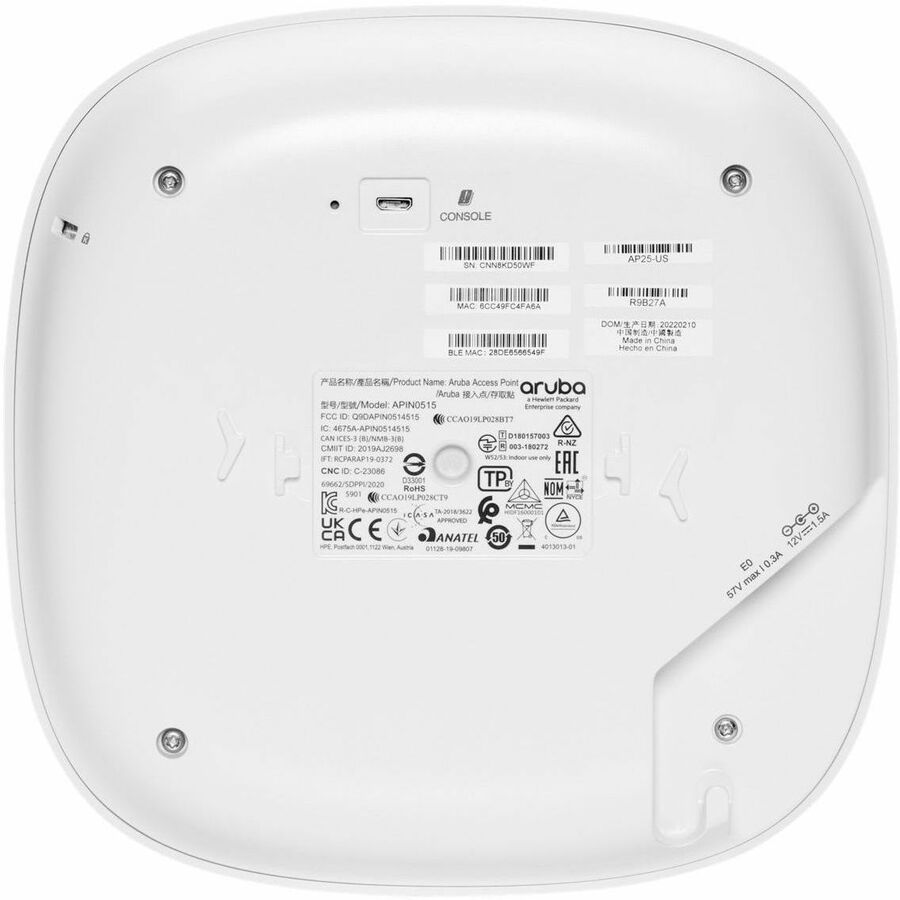 Point d'accès sans fil double bande 802.11ax 5,30 Gbit/s Aruba Instant On AP25 - Intérieur R9B34A#ABA
