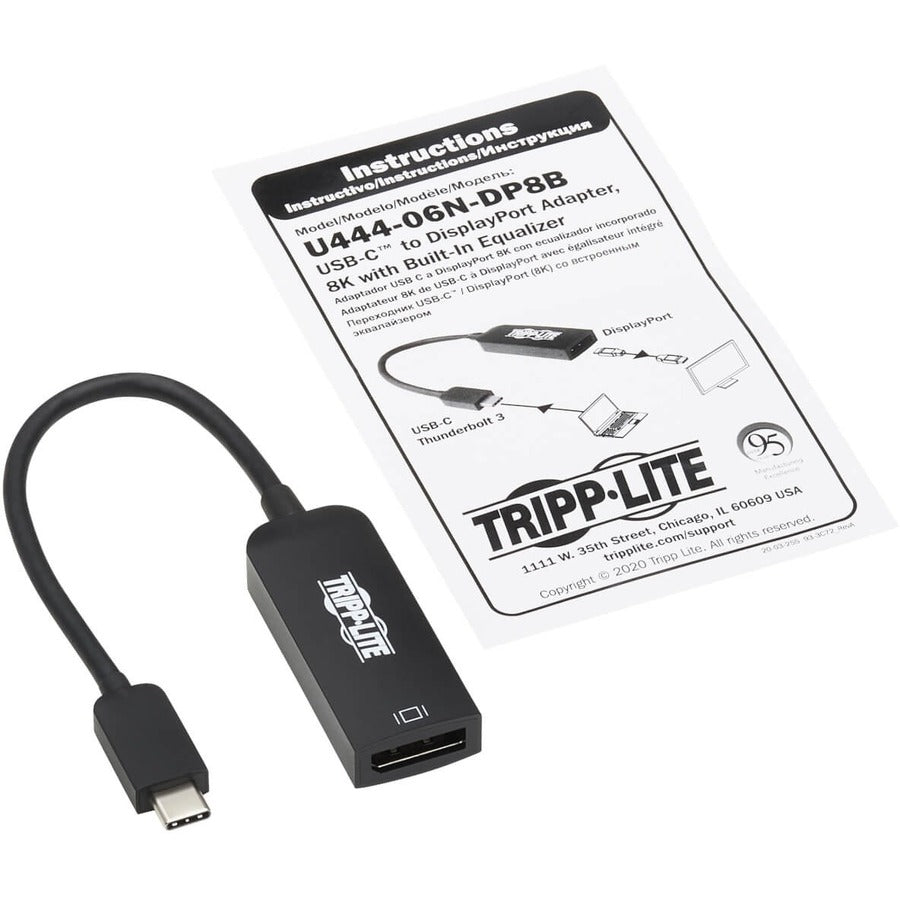 Câble adaptateur USB-C vers DisplayPort Tripp Lite by Eaton U444-06N-DP8B, M/F, noir, 6 po U444-06N-DP8B