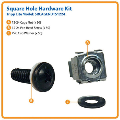 Kit de quincaillerie pour trous carrés Tripp Lite par Eaton (comprend 50 vis et rondelles 12-24). SRCAGENUTS1224