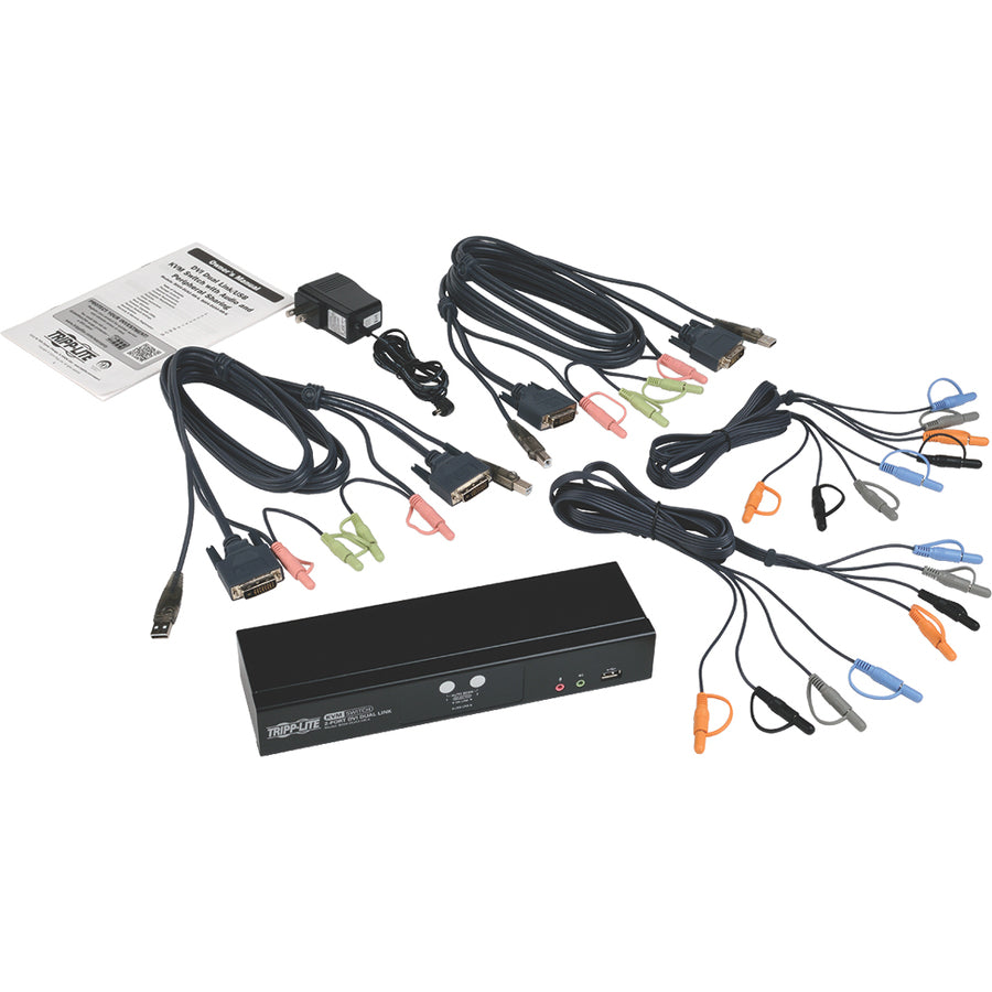 Commutateur KVM double liaison DVI / USB à 2 ports Tripp Lite par Eaton avec audio et câbles B004-DUA2-HR-K