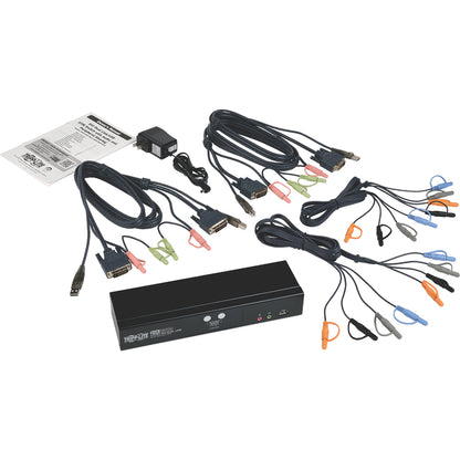 Commutateur KVM double liaison DVI / USB à 2 ports Tripp Lite par Eaton avec audio et câbles B004-DUA2-HR-K