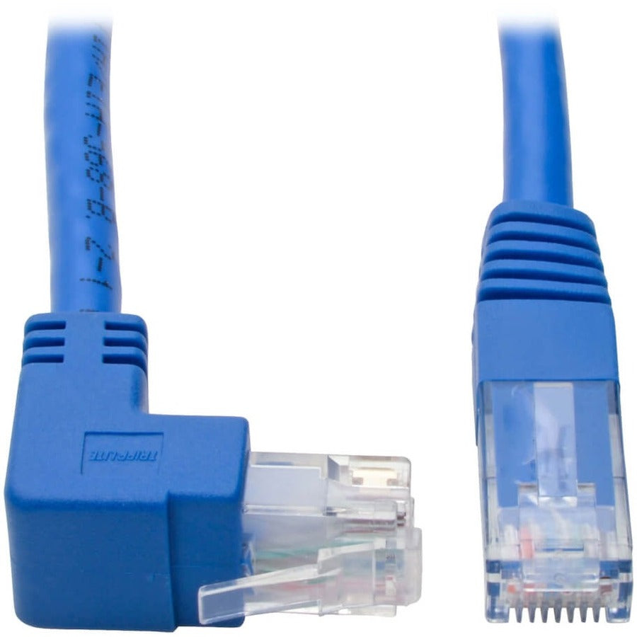 Câble de raccordement UTP Cat6 coudé vers le haut Tripp Lite par Eaton (RJ45) - 1 pi, M/M, Gigabit, moulé, bleu N204-001-BL-UP