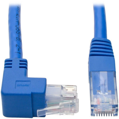 Câble de raccordement UTP Cat6 coudé vers le haut Tripp Lite par Eaton (RJ45) - 1 pi, M/M, Gigabit, moulé, bleu N204-001-BL-UP