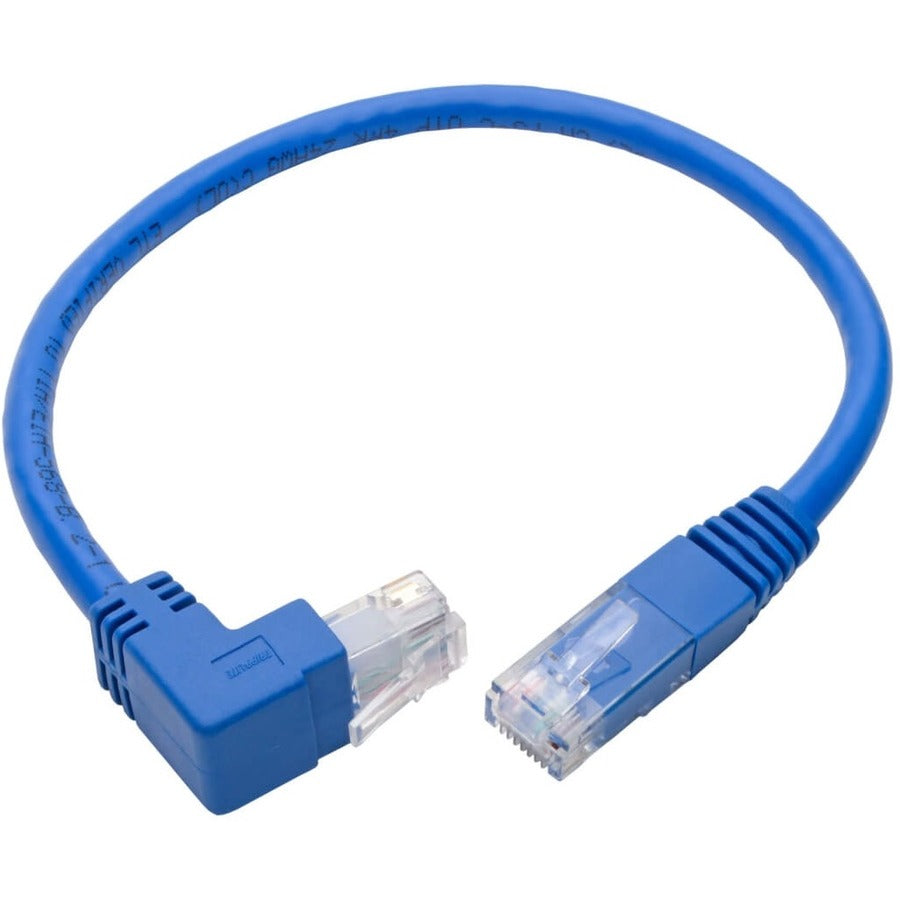 Câble de raccordement UTP Cat6 coudé vers le haut Tripp Lite par Eaton (RJ45) - 1 pi, M/M, Gigabit, moulé, bleu N204-001-BL-UP